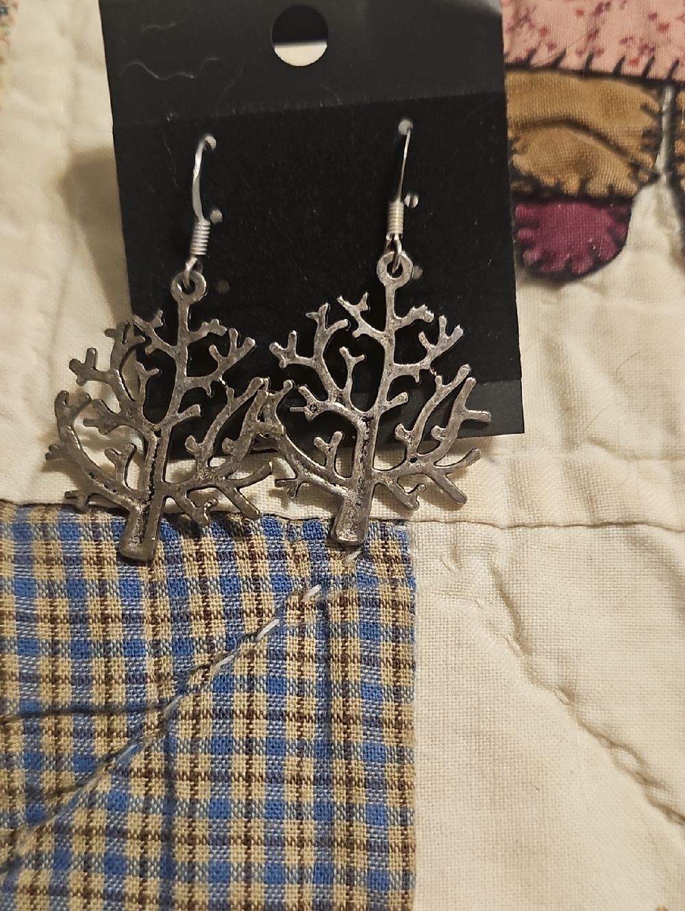 Silver Coral Branch Dangle Earrings for Women